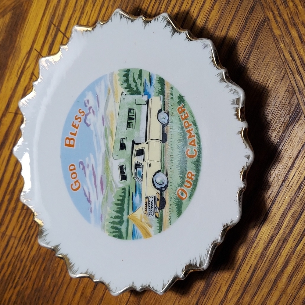 Vintage God Bless Our Camper Plate